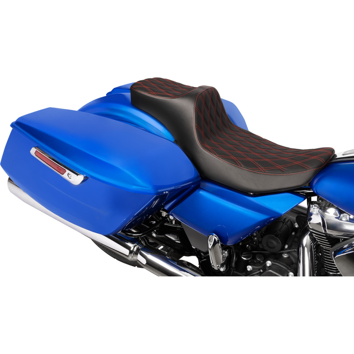 Drag Specialties Seats - Extended Reach Predator III Seat - Double Diamond - Red Stitching - Vinyl - FLH/FLT '23-'24