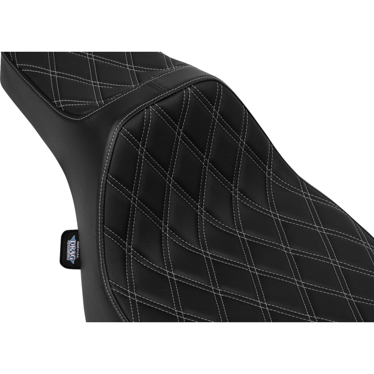Drag Specialties Seats - Extended Reach Predator III Seat - Vinyl - Silver Double Diamond Stitch - FLT/FLH '23-'25