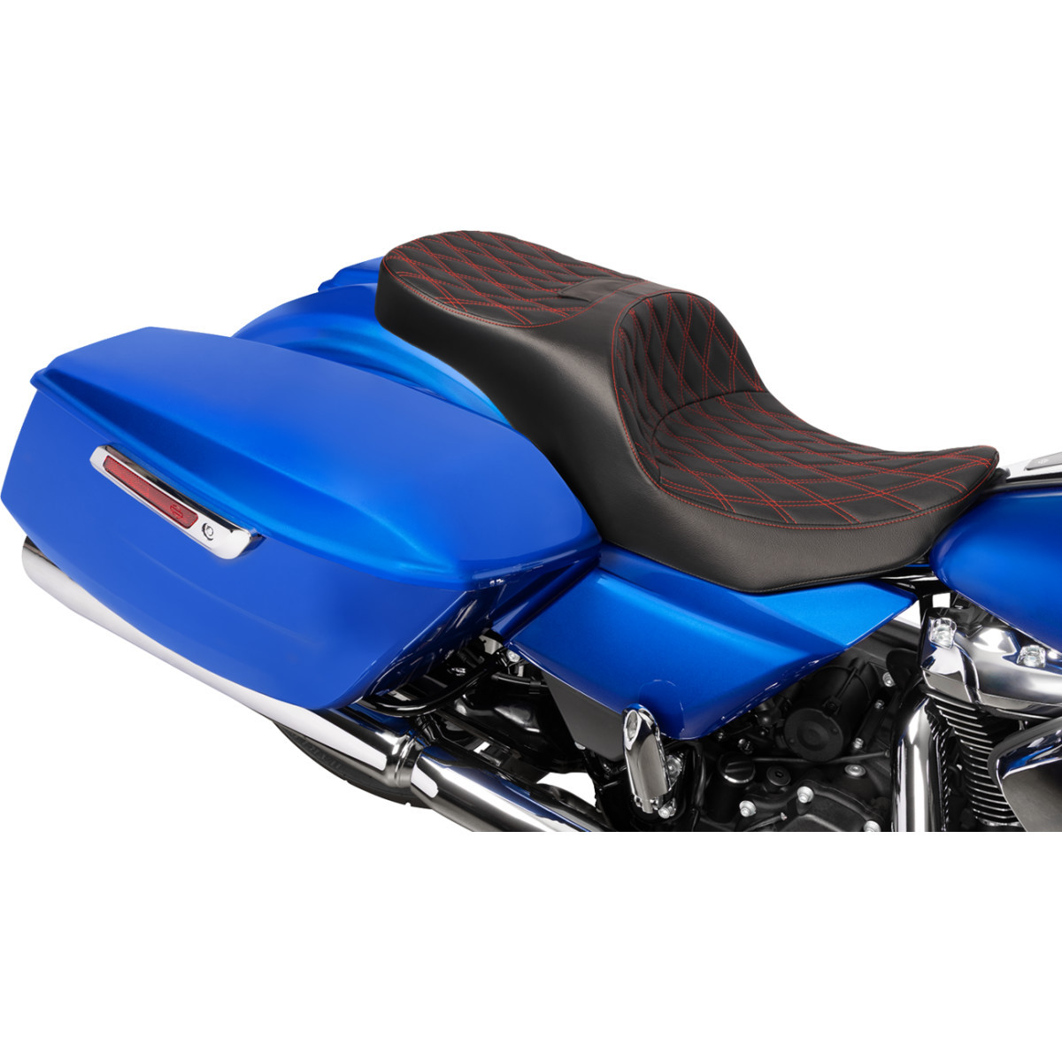 Drag Specialties Seats - Freedom Seat - Black - Vinyl - Red Double Diamond Stitch - FLT/FLH '23-'25