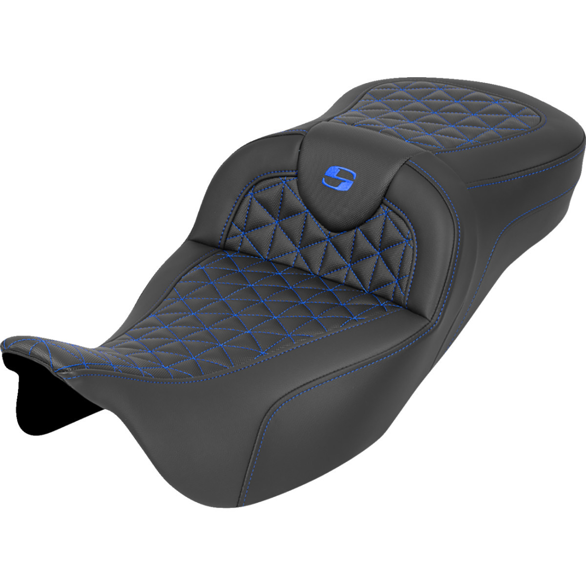Saddlemen #808-07B-21101 - RoadSofa™ Tri Gripper Seat - Extended Reach - Blue Stitch - w/o Backrest - FLH/FLT '08-'25