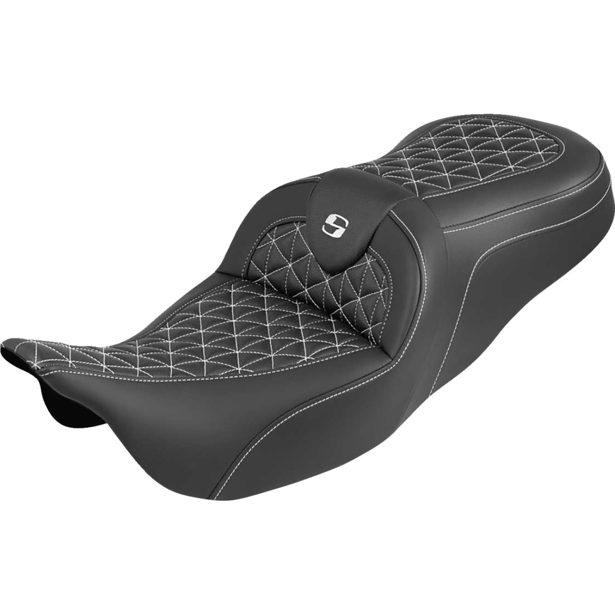 Saddlemen #808-07B-21006 - RoadSofa™ Tri Gripper Seat - Standard Reach - White Stitch - w/o Backrest - FLH/FLT '08-'25