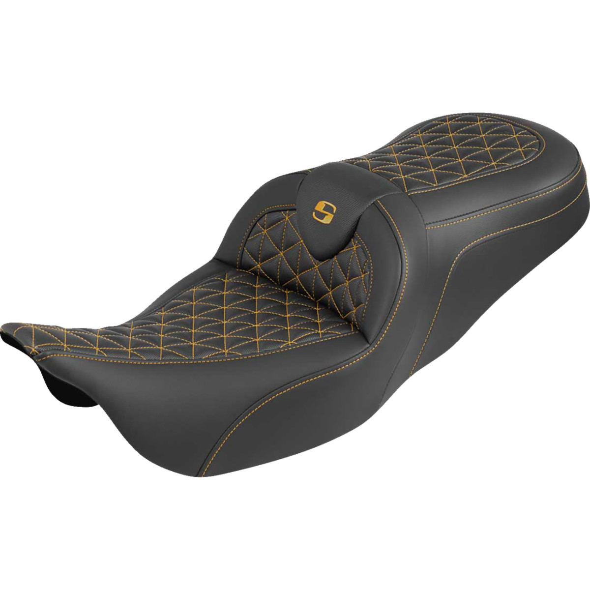 Saddlemen #808-07B-21007 - RoadSofa™ Tri Gripper Seat - Standard Reach - Gold Stitch - w/o Backrest - FLH/FLT '08-'25