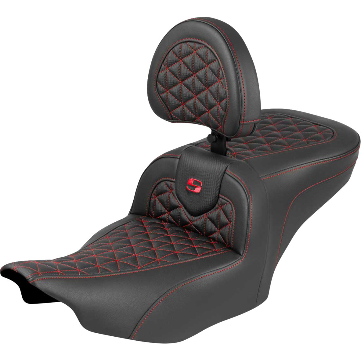 Saddlemen #823-07-210B4 - Roadsofa™ Seat - with Backrest - Red Stitch - FLH/FLT '23-'25