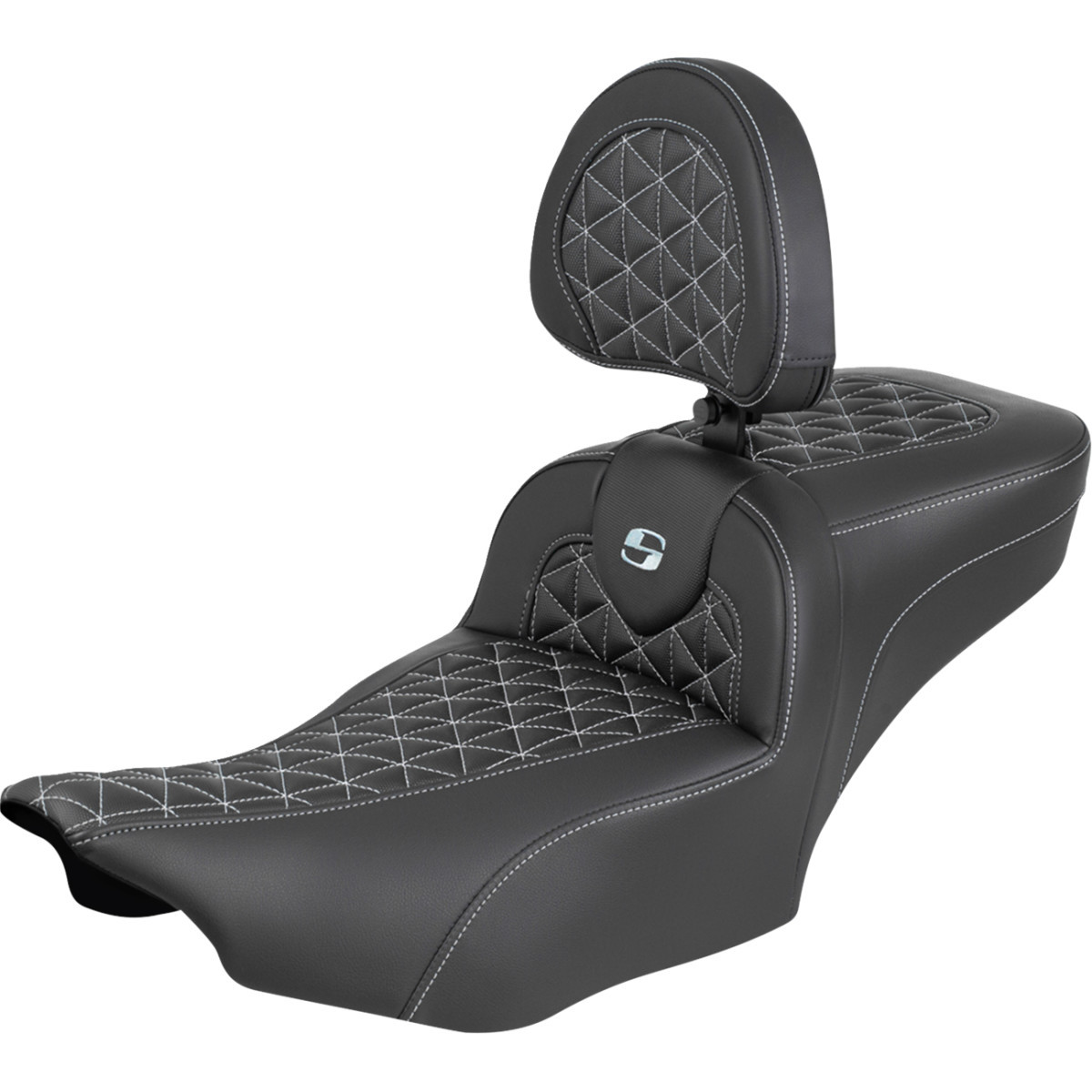 Saddlemen #823-07-211B5 - Roadsofa™ Extended Reach Seat - with Backrest - Silver Stitch - FLH/FLT '23-'25