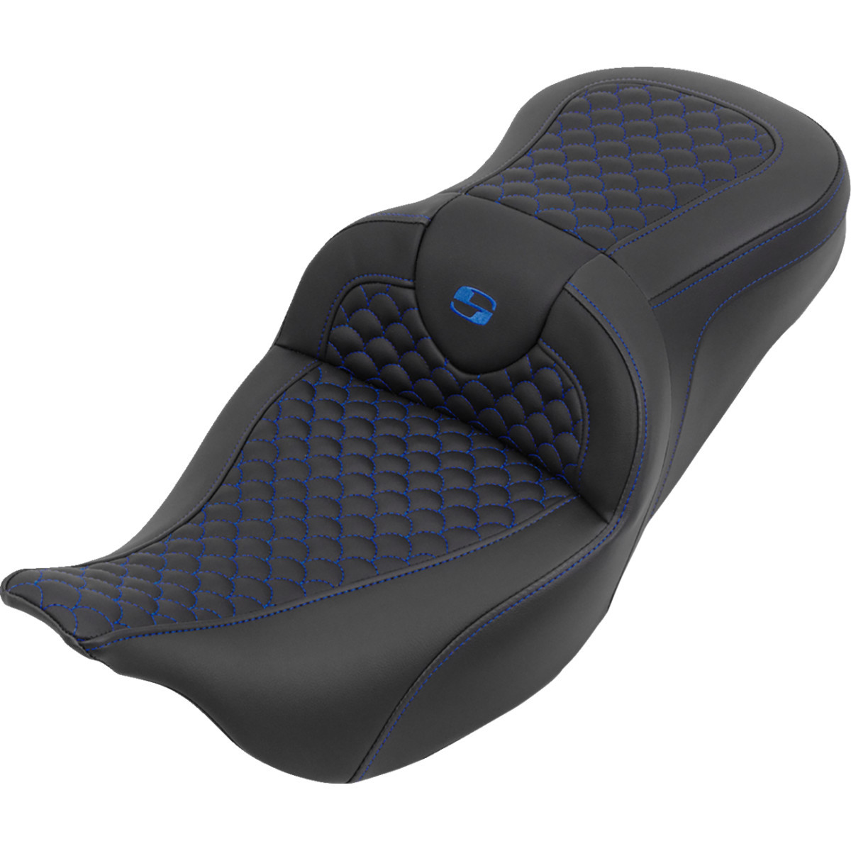Saddlemen #808-07B-20801 - Roadsofa™ Seat - without Backrest - Dragon Stitch - Blue Stitch - FLH/FLT '08-'25