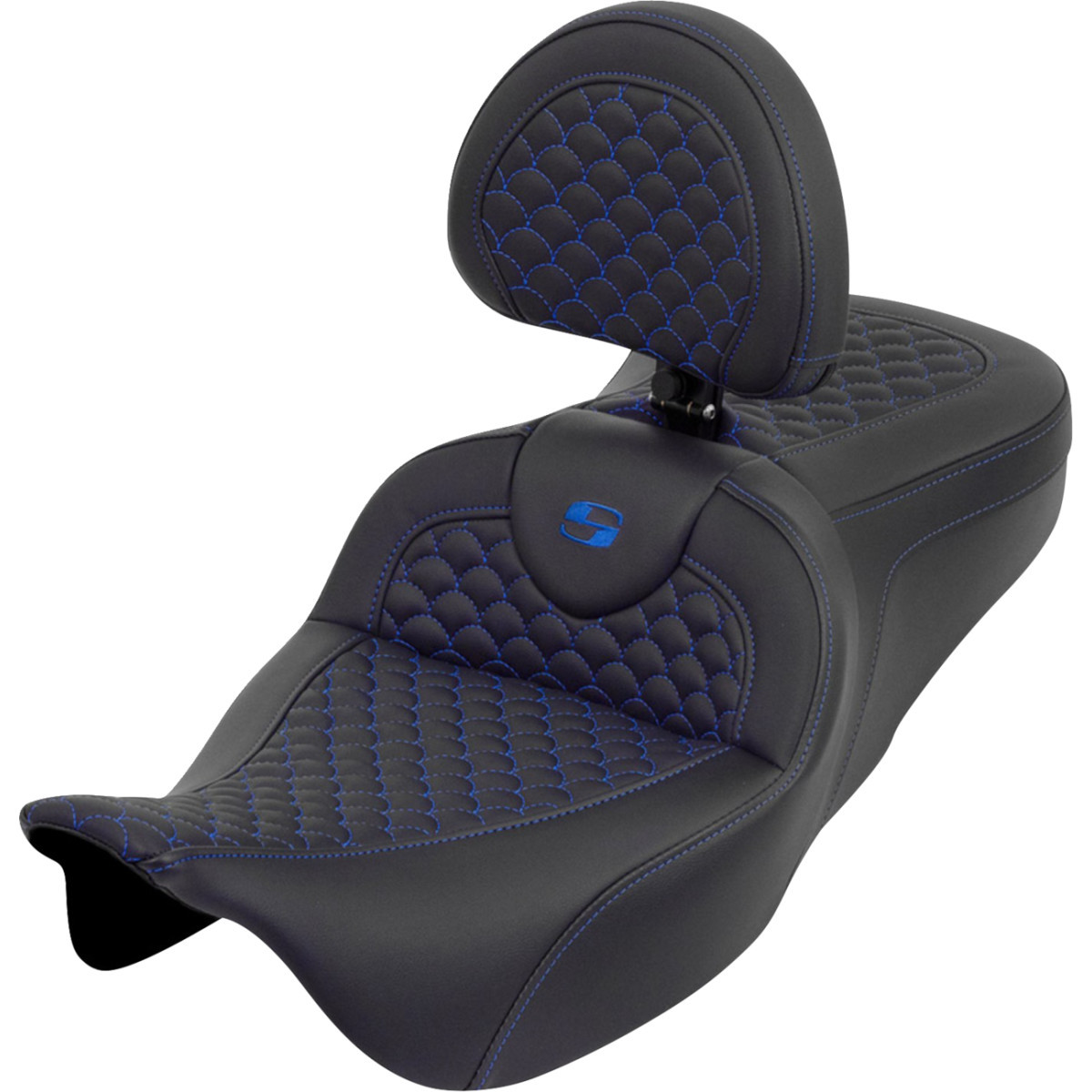 Saddlemen #808-07B-208B1 - Roadsofa™ Seat - Dragon Scale - Blue Stitch - with Backrest - Touring '08-'25