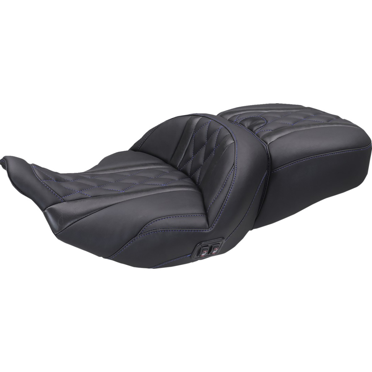 Mustang #89410SB - Heated Super Touring One Piece 2-Up Seat - Deluxe Diamond - Sky Blue Stitch - FLT/FLH '23-'26