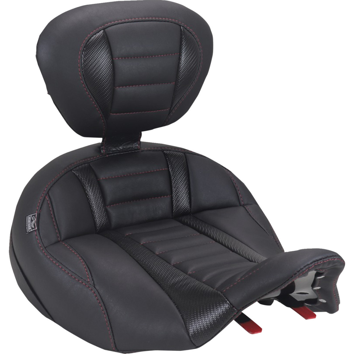 Mustang #89406DC - Deluxe Touring Solo Seat - with Driver's Backrest - Dark Cherry Stitch - FLH/FLT '23-'26