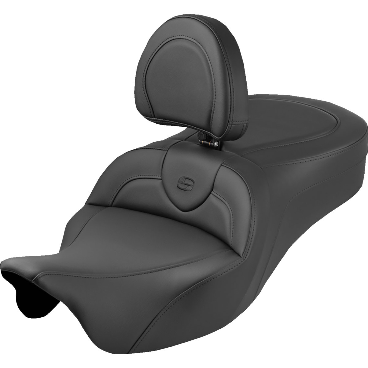 Saddlemen #808-07B-187SBR - Roadsofa™ King Seat - With Backrest - Plain - Black Stitch - FLH/FLT '08-'25