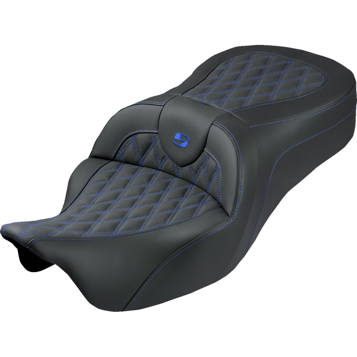 Saddlemen #808-07B-182S01 - Roadsofa™ King Seat - No Backrest - Lattice Stitch - Blue Stitch - FLH/FLT '08-'25