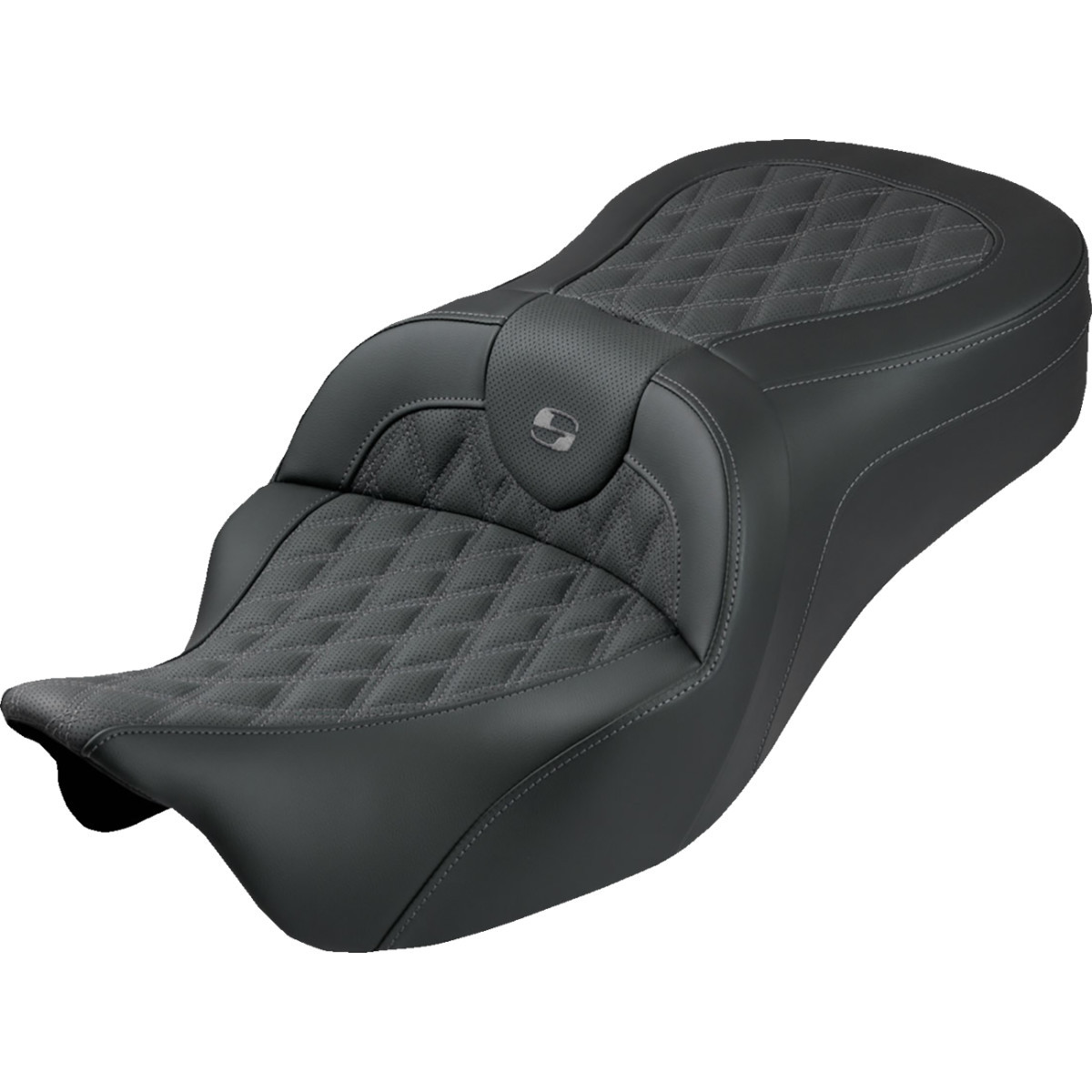 Saddlemen #808-07B-182S02 - Roadsofa™ King Seat - No Backrest - Lattice Stitch - Gray Stitch - FLH/FLT '08-'25