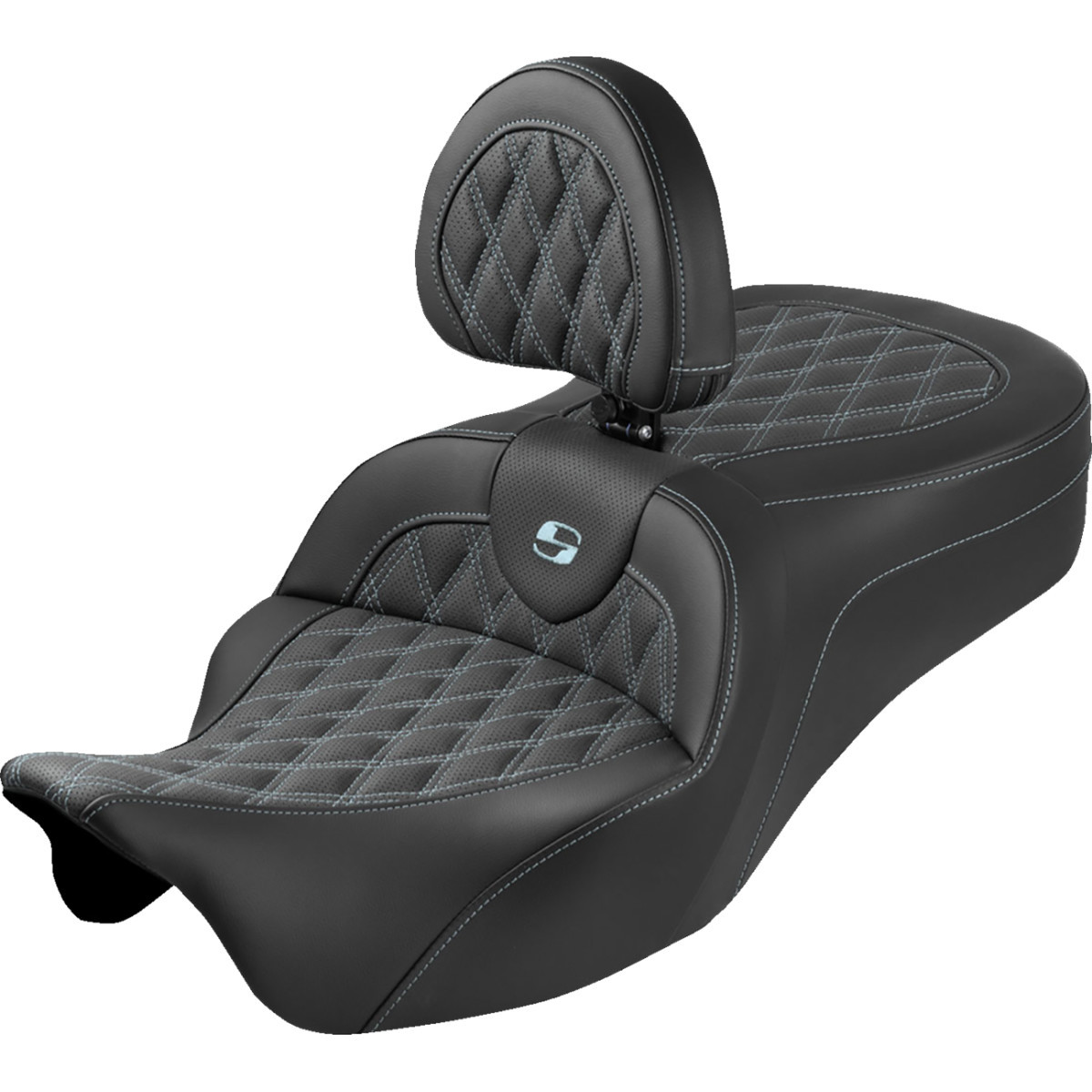 Saddlemen #808-07B-182SB5 - Roadsofa™ King Seat - With Backrest - Lattice Stitch - Silver Stitch - FLH/FLT '08-'25