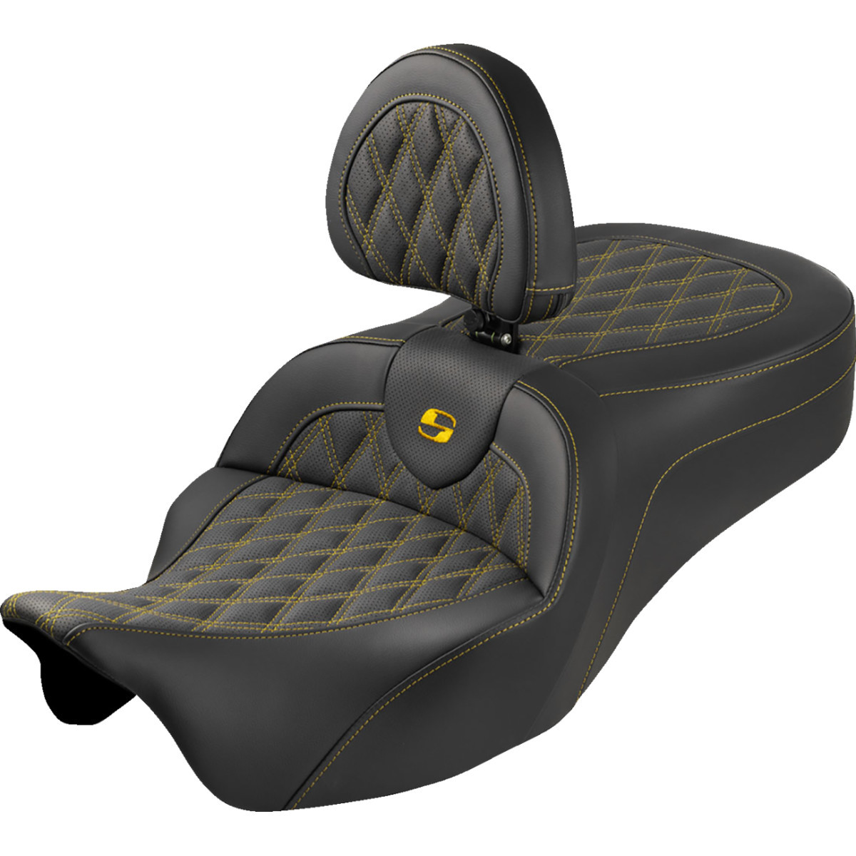 Saddlemen #808-07B-182SB7 - Roadsofa™ King Seat - With Backrest - Lattice Stitch - Gold Stitch - FLH/FLT '08-'25