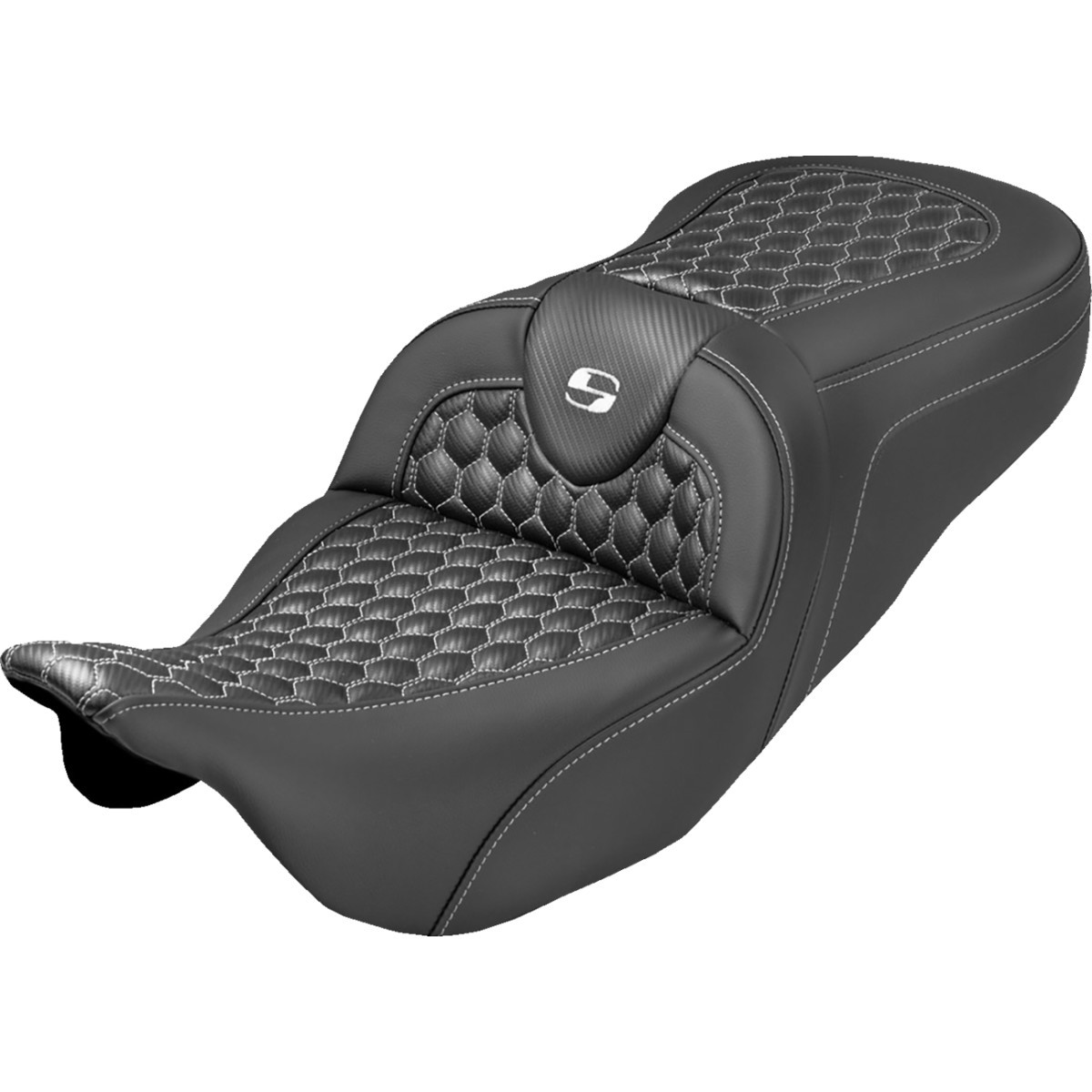 Saddlemen #808-07B-18906 - Roadsofa™ Seat - Honeycomb Stitch - White Stitch - No Backrest - FLH/FLT '08-'25