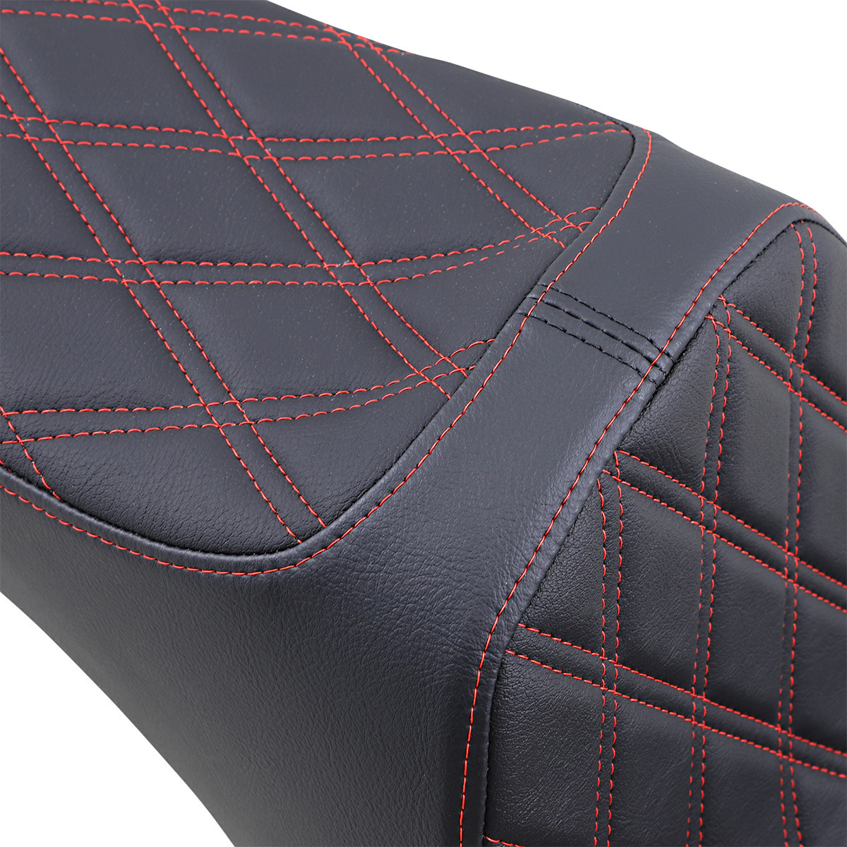 Drag Specialties Seats - Predator III 2-Up Seat - Vinyl - Double Diamond - Red Stitching - Softail '06-'17