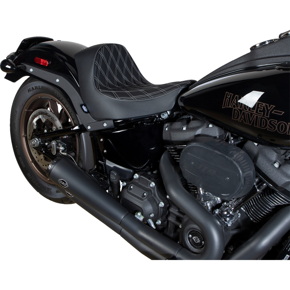 Drag Specialties Seats - Solo Seat - Double Diamond - Silver Stitching - FL/FX '18-'23