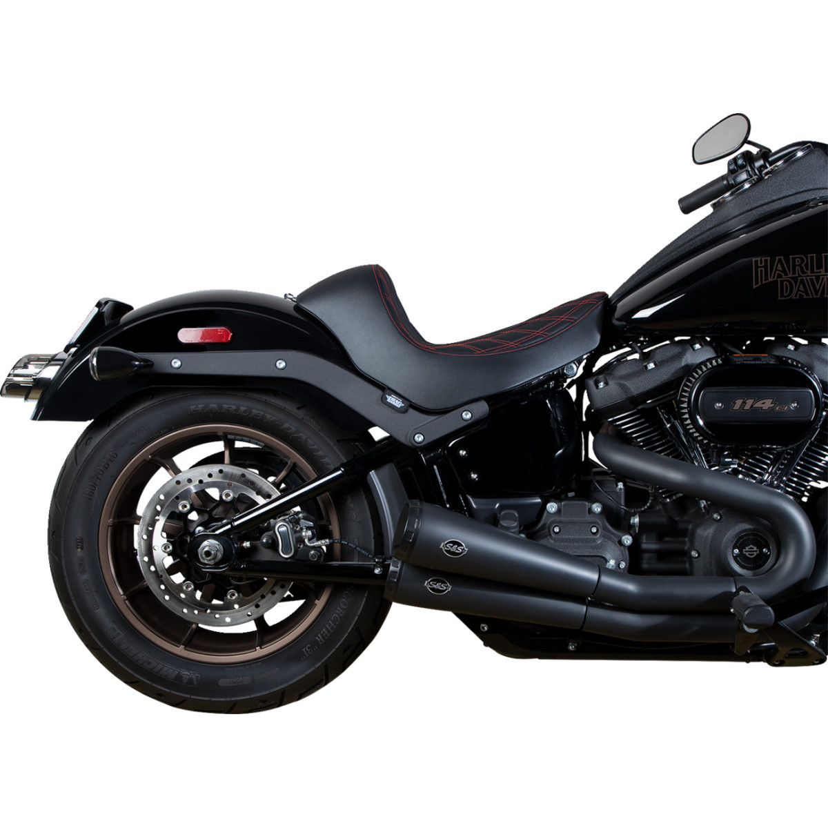 Drag Specialties Seats - Solo Seat - Double Diamond - Red Stitching - FL/FX '18-'23