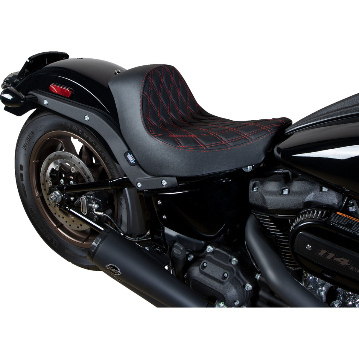 Drag Specialties Seats - Solo Seat - Double Diamond - Red Stitching - FL/FX '18-'23