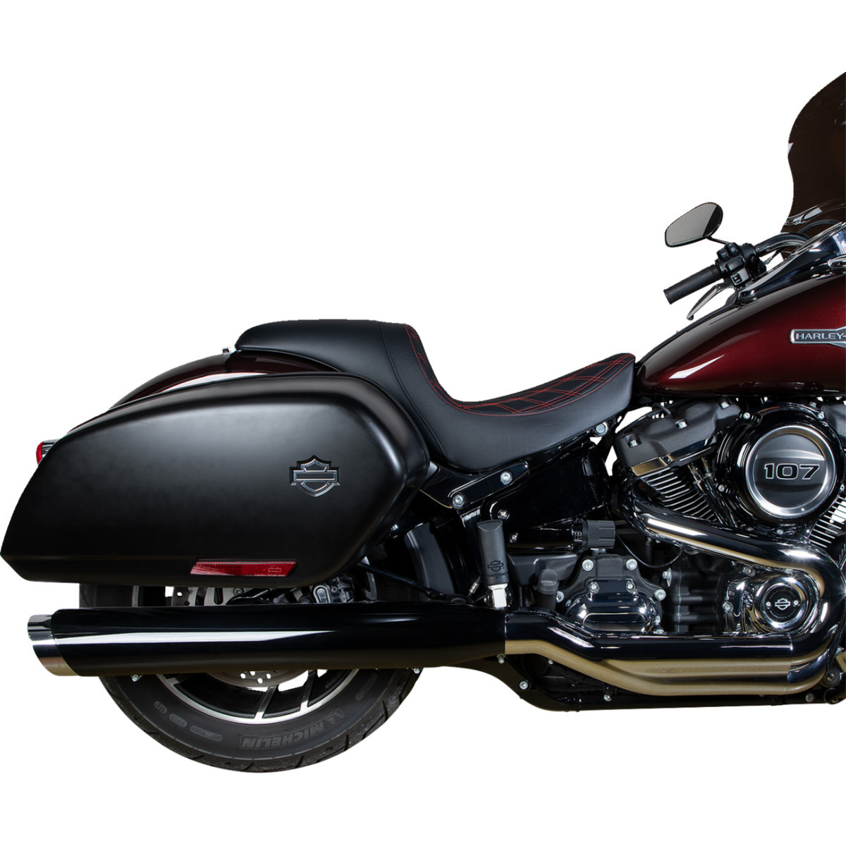 Drag Specialties Seats - Predator Seat - Double Diamond w/ Red Sitching - Vinyl - FLSB/FXLR '18-'23