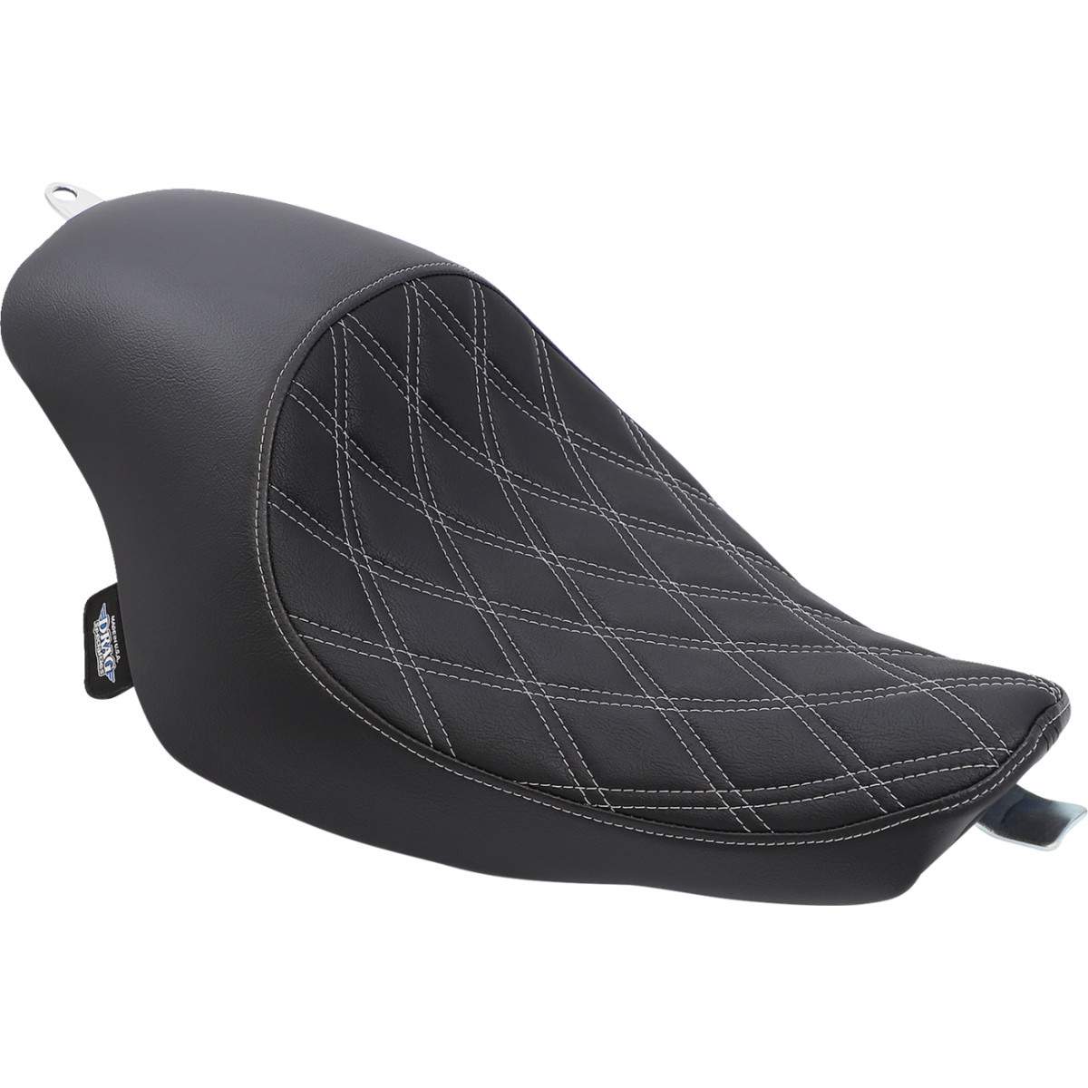 Drag Specialties Seats - 3/4 Solo Seat - Double Diamond - Black w/ Silver Stitching - XL '04-'22