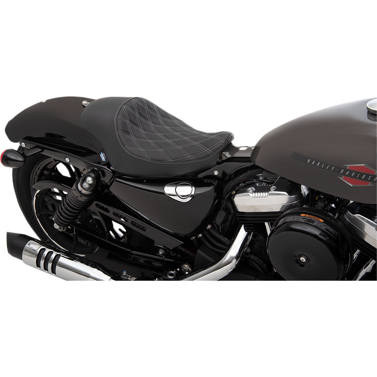 Drag Specialties Seats - 3/4 Solo Seat - Double Diamond - Black w/ Silver Stitching - XL '04-'22