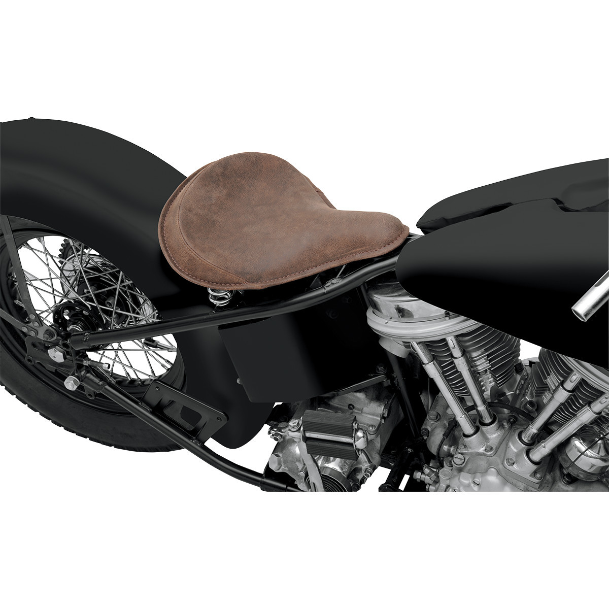Drag Specialties Seats - Seat - Spring Solo - Large - Distressed Brown Leather/Perimeter Stitch