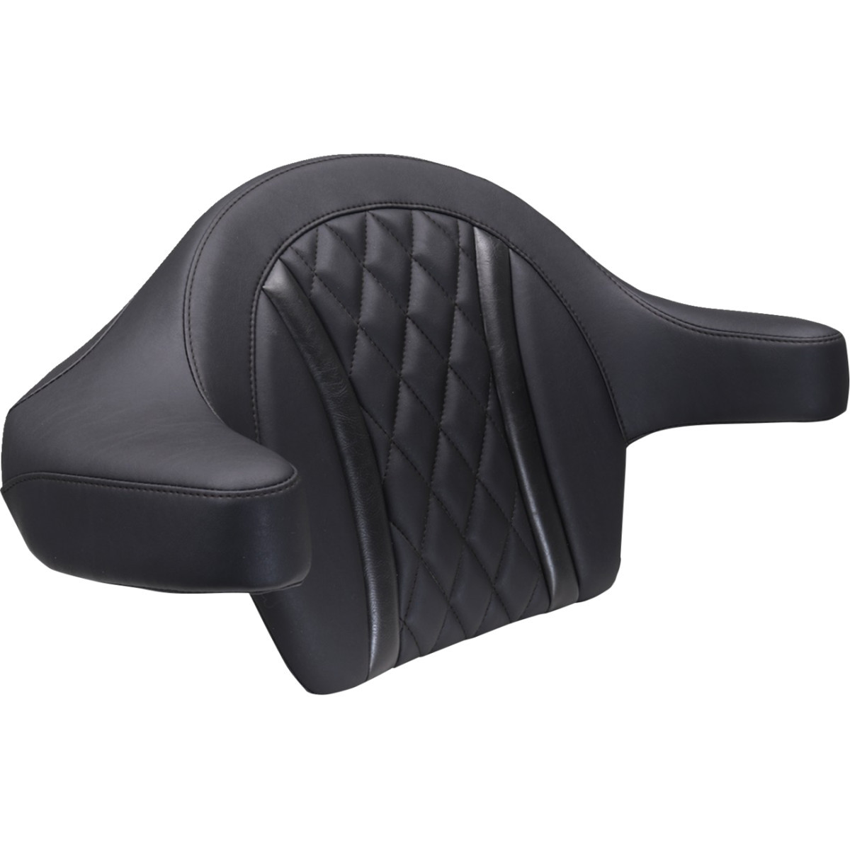 Mustang #88430 - Deluxe Extended Arm Wrap-around Backrest - Diamond - Black Stitch - FLT/FLH '23-'25