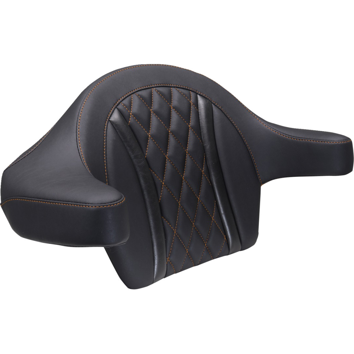 Mustang #88430MO - Deluxe Extended Arm Wrap-around Backrest - Diamond - Mandarin Orange Stitch - FLT/FLH '23-'25