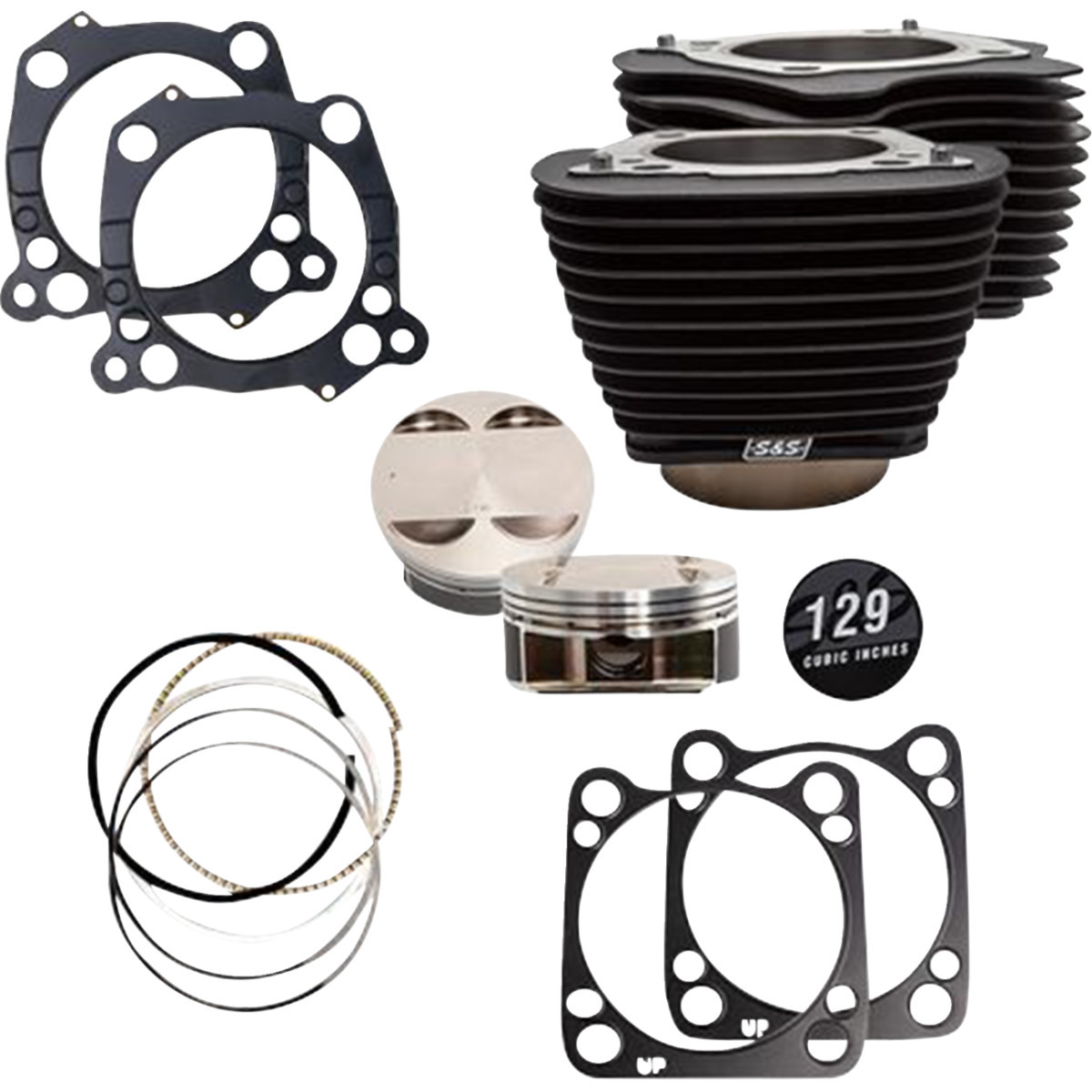 S&S Cycle #910-0844A - 129" Cylinder Kit - 4.375" Stroke - Wrinkle Black w/o Highlighted Fins - M8