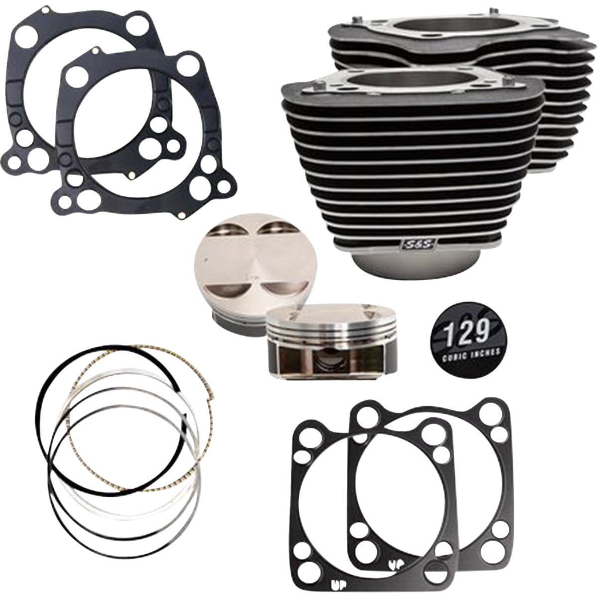 S&S Cycle #910-0843A - 129" Cylinder Kit - 4.375" Stroke - Wrinkle Black w/Highlighted Fins - M8