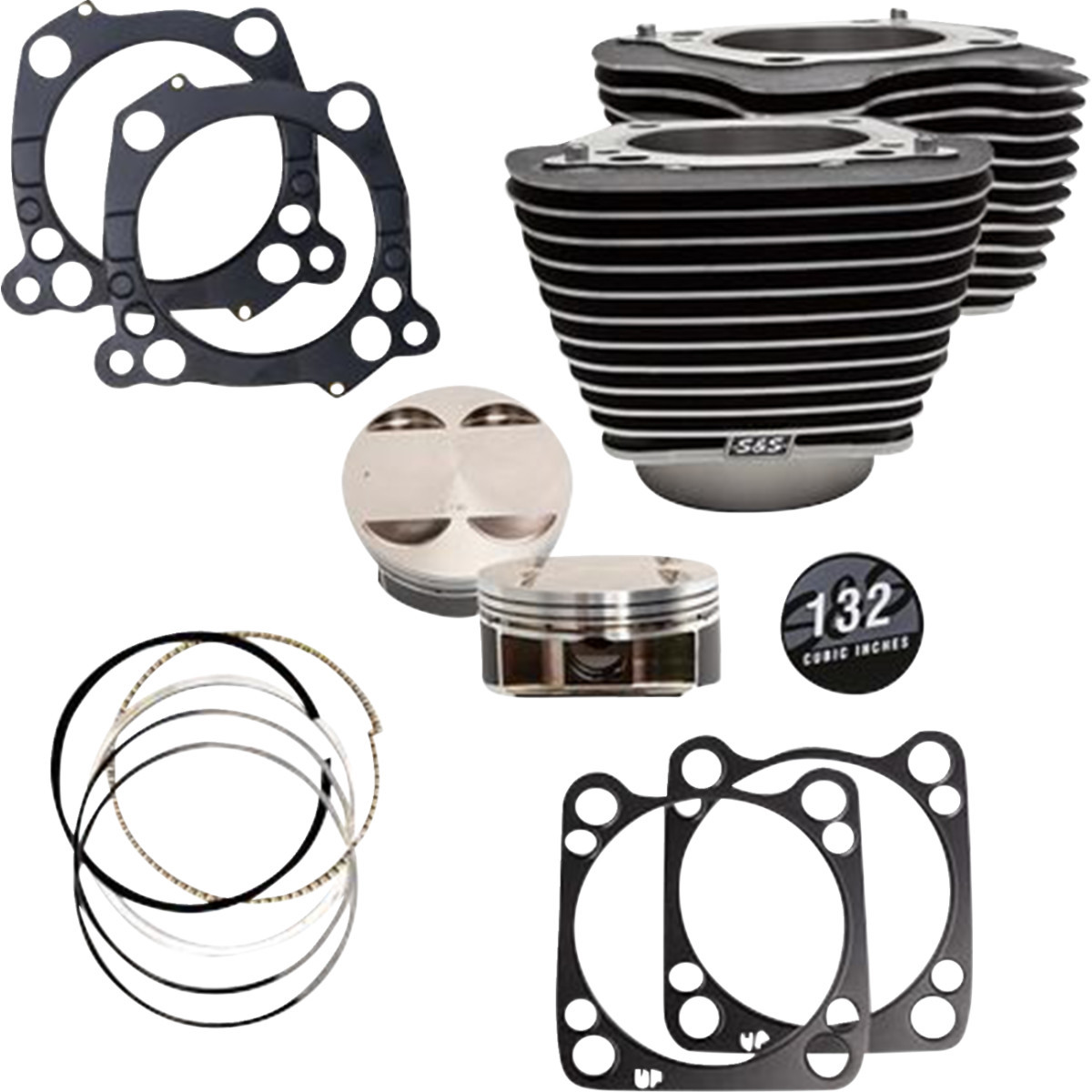 S&S Cycle #910-0845A - 132" Cylinder Kit - 4.500" Stroke - Wrinkle Black w/Highlighted Fins - M8