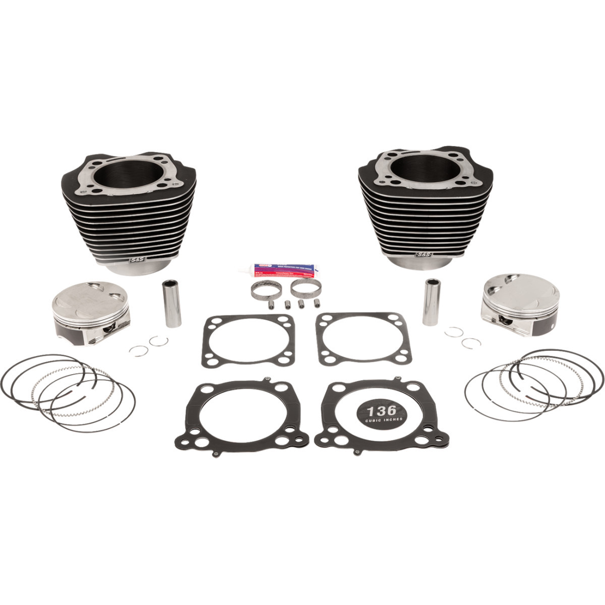 S&S Cycle #910-0848A - 136" Cylinder Kit - 4.625" Stroke - Wrinkle Black w/Highlighted Fins - M8