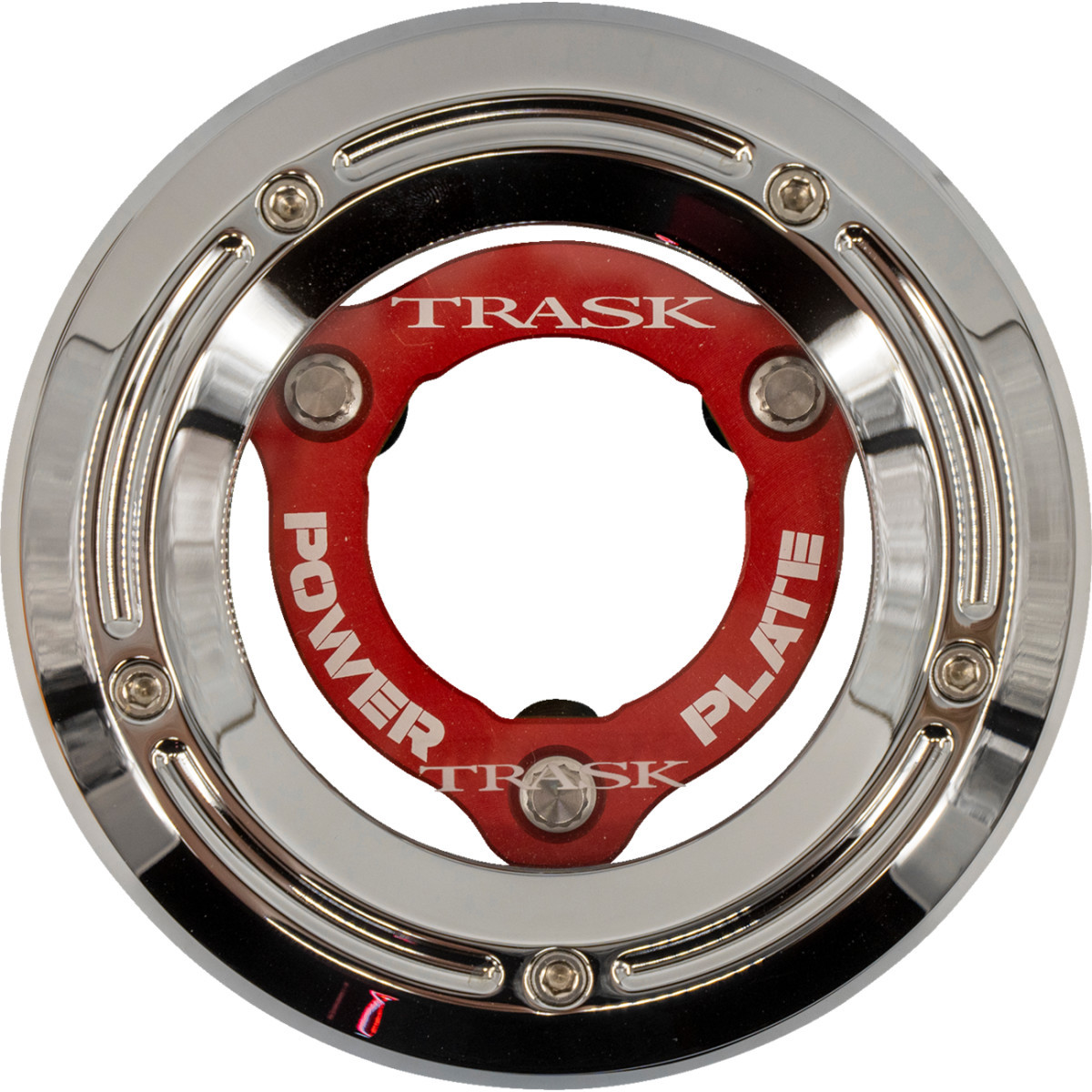 Trask #TM-0052-CH-RD - Derby Cover with Power Plate - Chrome/Red - Kit - '18-'25 Softail