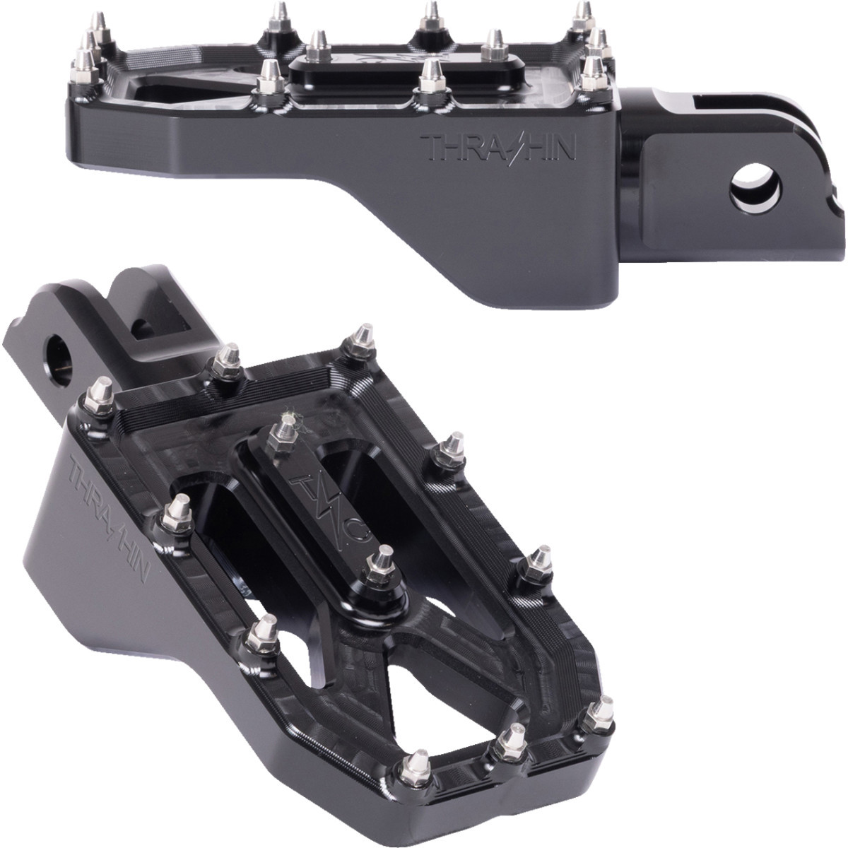 Thrashin Supply CO. #TSC-2022-1-SF - Aggressor Foot Pegs - Front - Black - FL/FX '18-'25