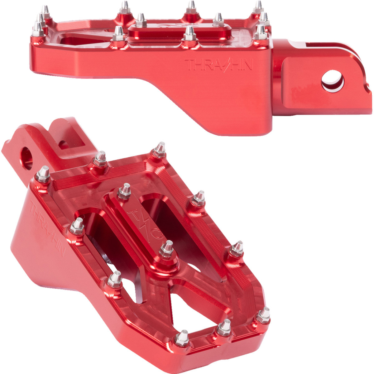 Thrashin Supply CO. #TSC-2022-2-SF - Aggressor Foot Pegs - Front - Red - FL/FX '18-'25