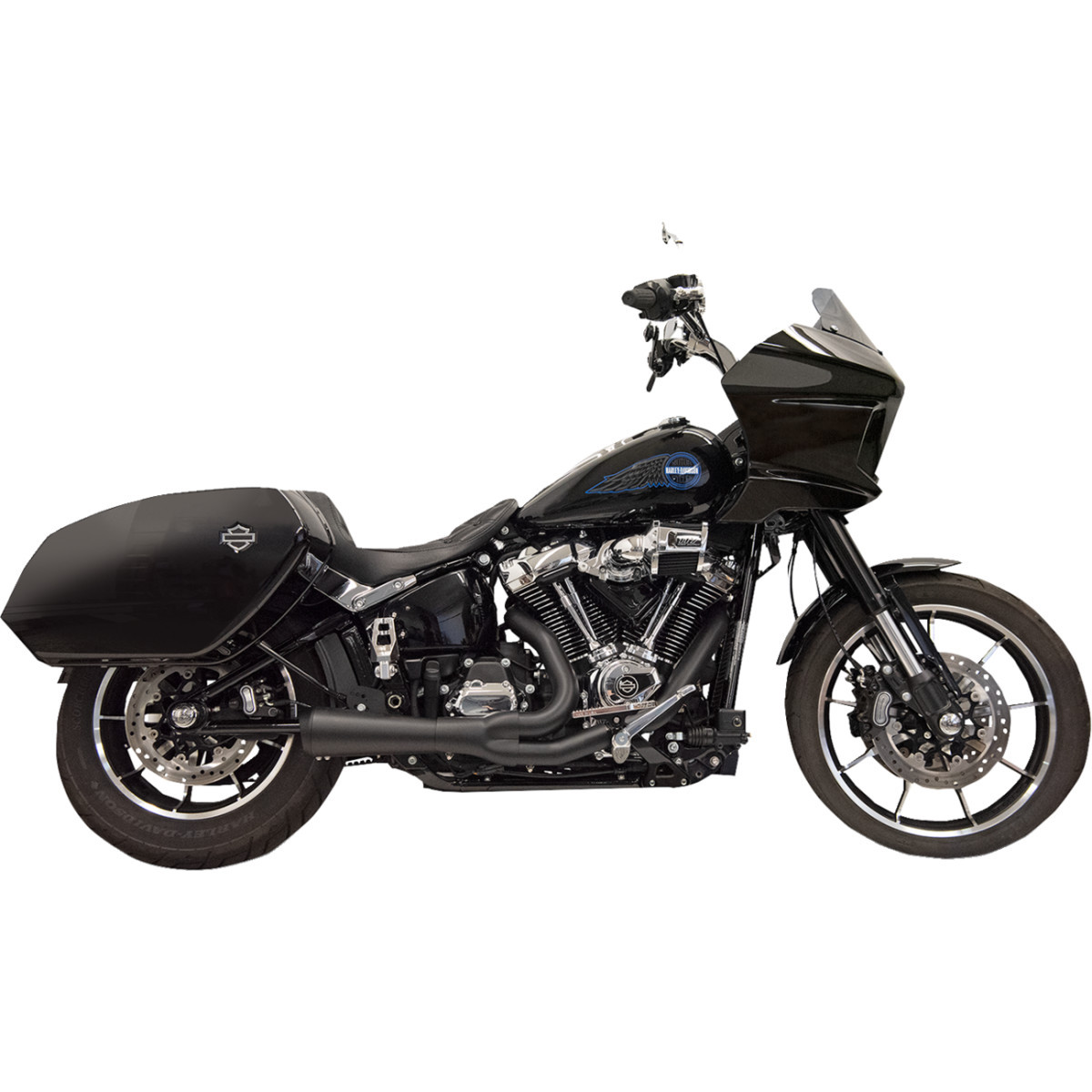 Bassani Xhaust #1S79B - 2-into-1 Ripper Exhaust System with Megaphone Muffler - Short - Black - M8 Softail