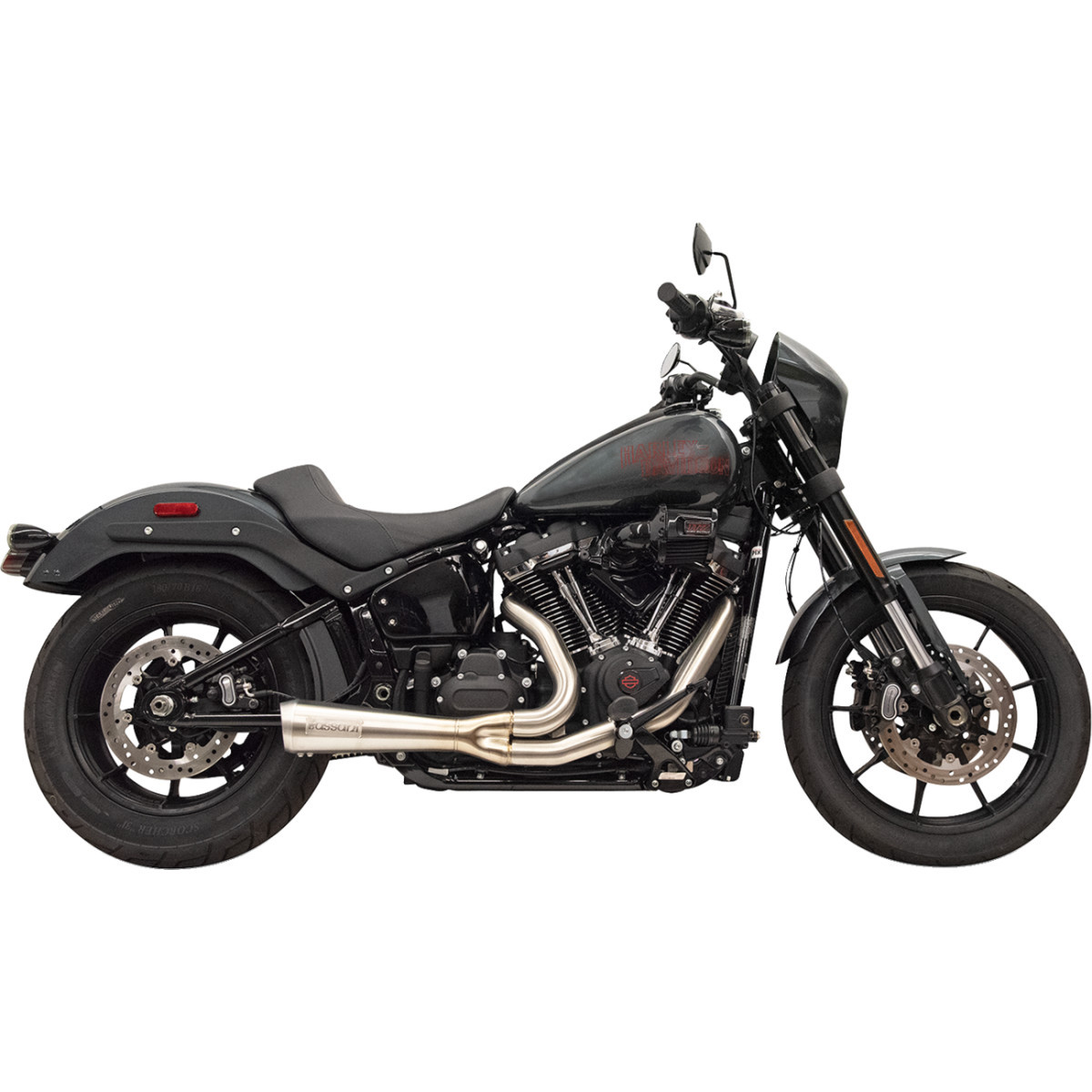 Bassani Xhaust #1S75SS - 2-into-1 The Ripper Exhaust System with Megaphone Muffler - Short - Stainless - M8 Softail