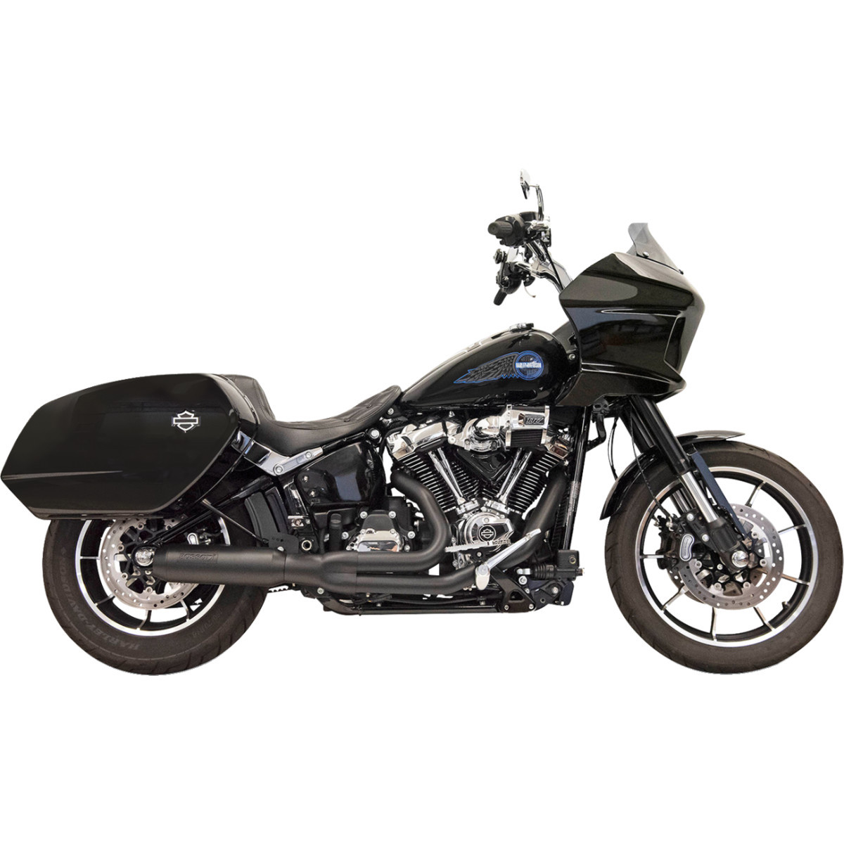 Bassani Xhaust #1S78B - 2-into-1 Road Rage Exhaust System with Superbike Muffler - 4" - Black - Softail M8