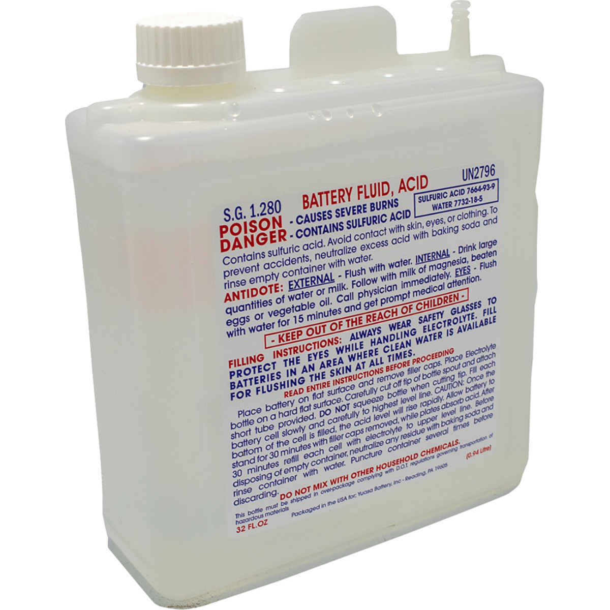 Yuasa #YUAACID32BOX - Battery Acid - 32 oz.