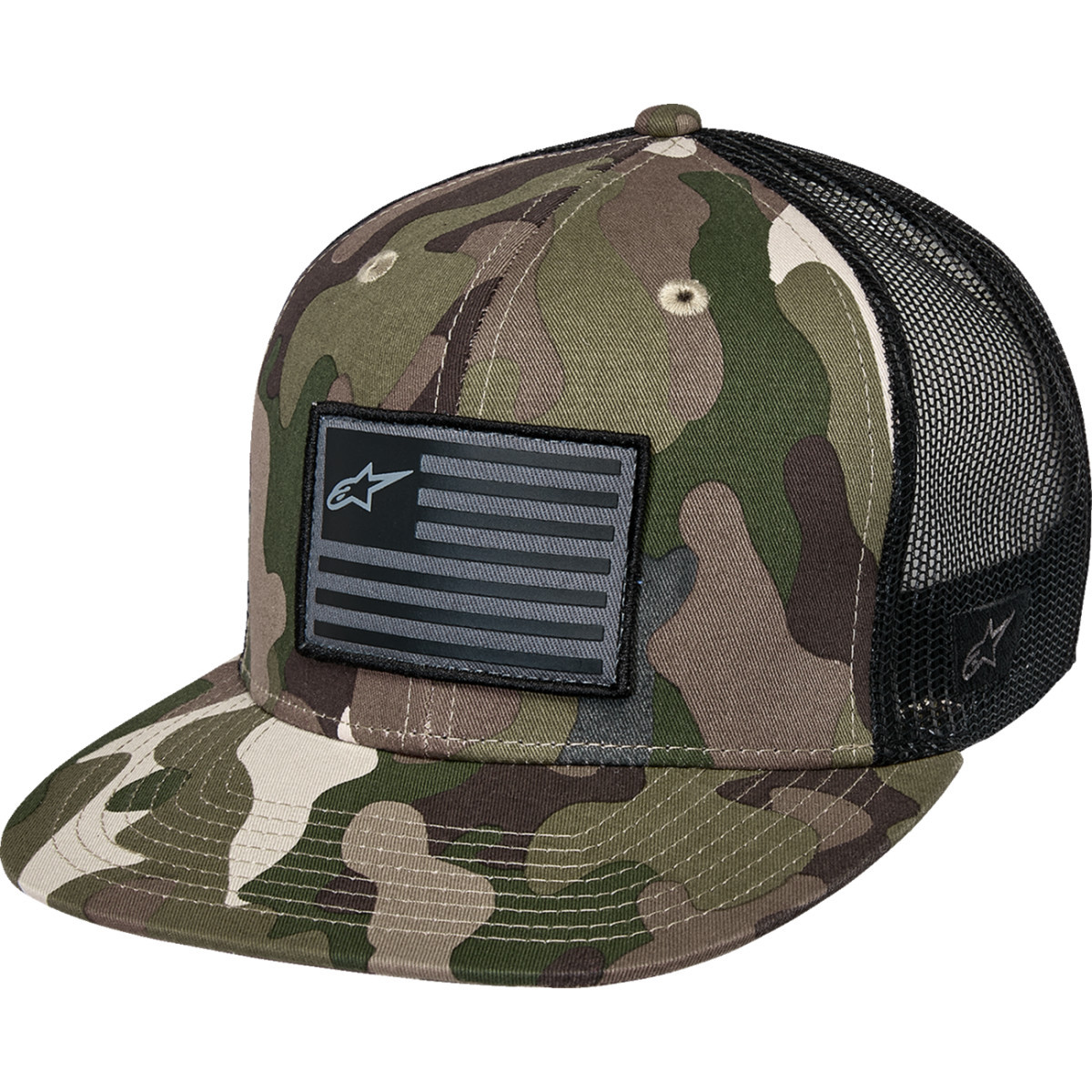 Alpinestars #1235-81960-6173-OS - Flag Flat Trucker Hat - Camo Green/Black