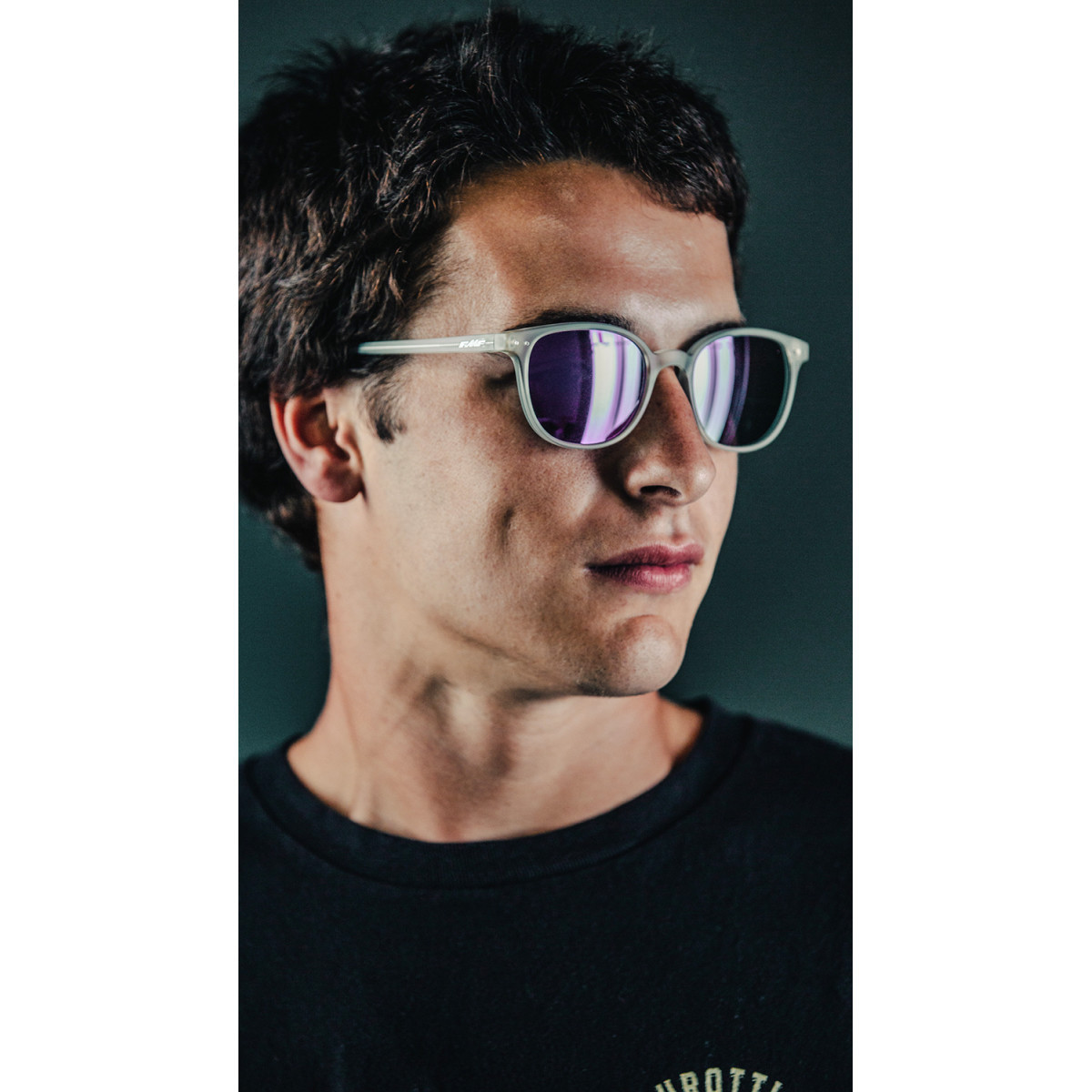 FMF #F-61505-262-01 - Spark Sunglasses - Matte Crystal Light Gray - Purple Mirror Lens