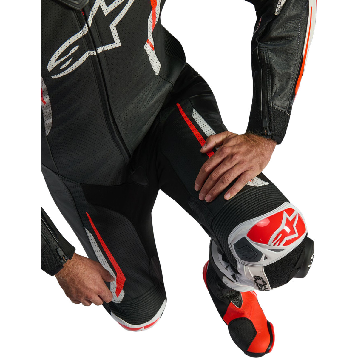 Alpinestars #3150226-1231-58 - GP Tech v5 1-Piece Leather Suit - Black/White/Red Fluo - US 48 / EU 58