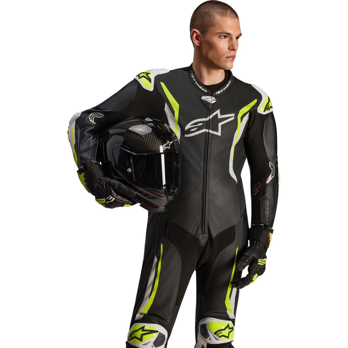 Alpinestars #3150226-125-54 - GP Tech v5 1-Piece Leather Suit - Black/White/Yellow Fluo - US 44 / EU 54