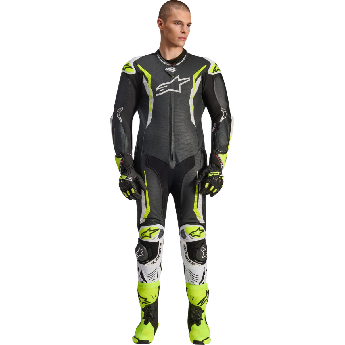 Alpinestars #3150226-125-56 - GP Tech v5 1-Piece Leather Suit - Black/White/Yellow Fluo - US 46 / EU 56