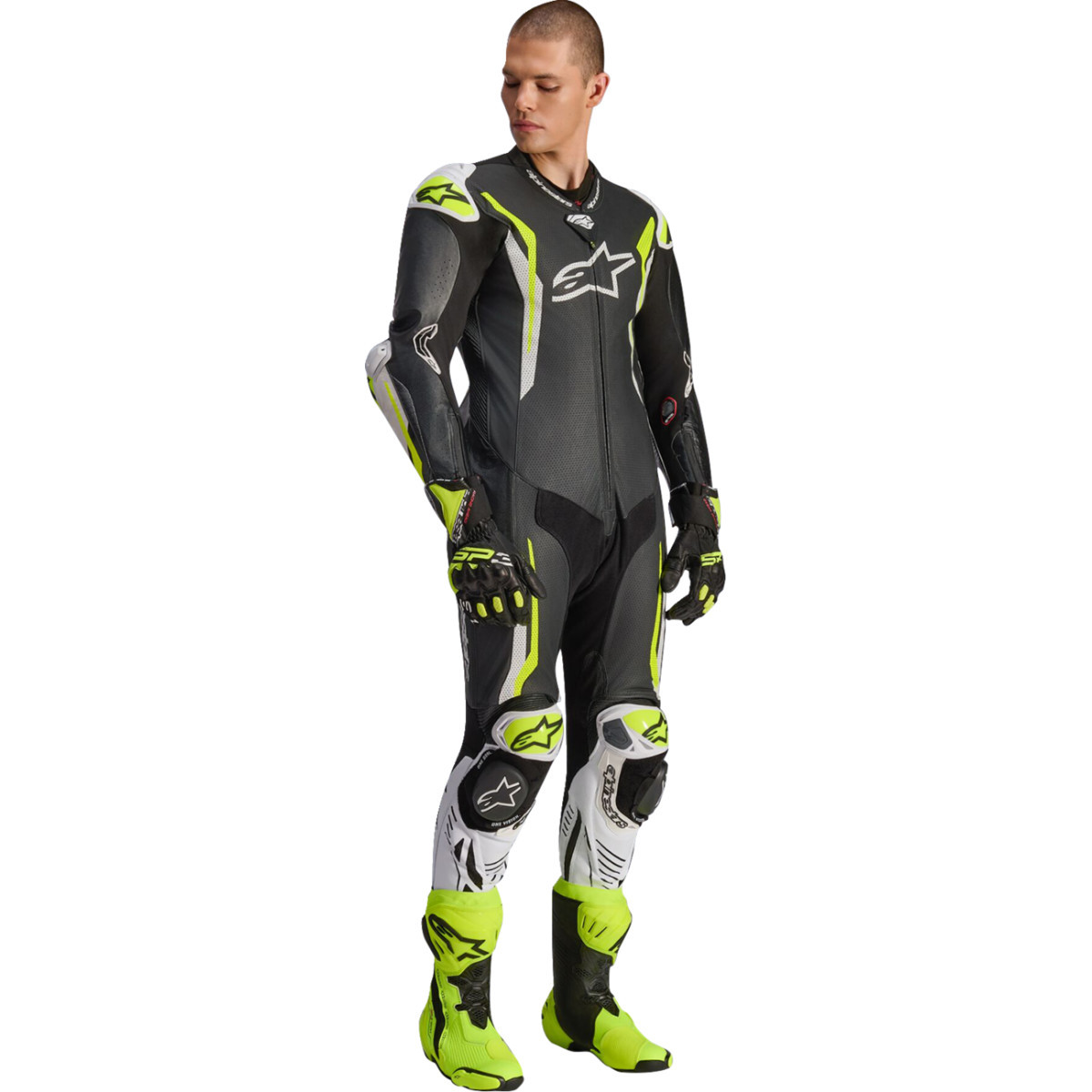 Alpinestars #3150226-125-56 - GP Tech v5 1-Piece Leather Suit - Black/White/Yellow Fluo - US 46 / EU 56