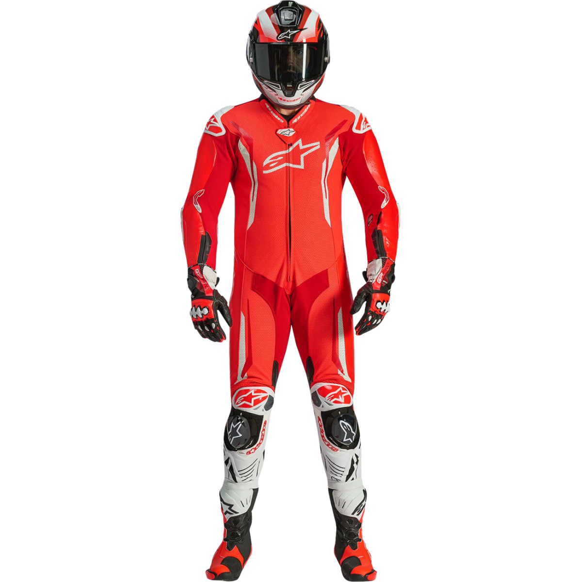 Alpinestars #3150226-3310-54 - GP Tech v5 1-Piece Leather Suit - Red Fluo/Bright Red/White - US 44 / EU 54