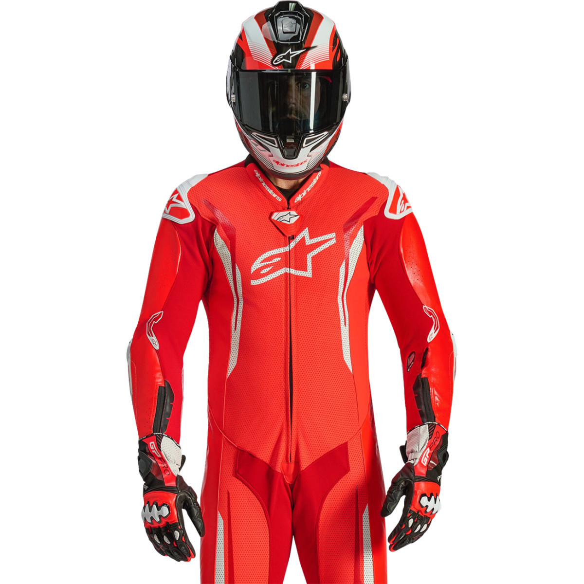 Alpinestars #3150226-3310-58 - GP Tech v5 1-Piece Leather Suit - Red Fluo/Bright Red/White - US 48 / EU 58