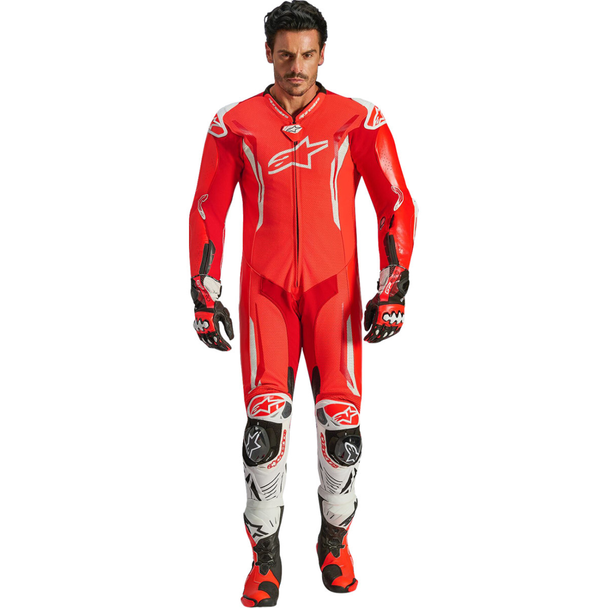 Alpinestars #3150226-3310-58 - GP Tech v5 1-Piece Leather Suit - Red Fluo/Bright Red/White - US 48 / EU 58