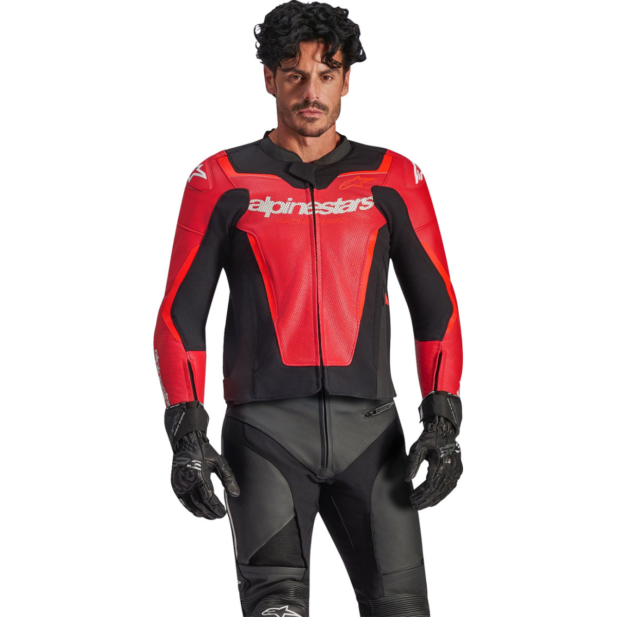 Alpinestars #3100326-3155-48 - GP Force v2 Airflow Leather Jacket - Red/Red Fluo - US 38 / EU 48