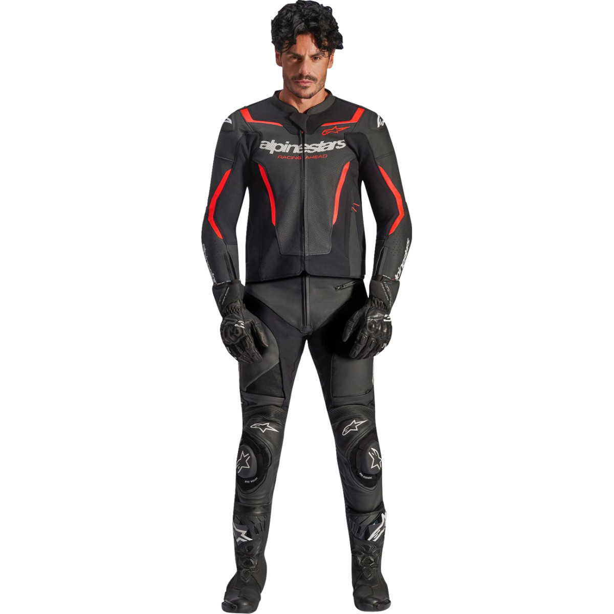 Alpinestars #3100326-1030-48 - GP Force v2 Airflow Leather Jacket - Black/Red Fluo - US 38 / EU 48